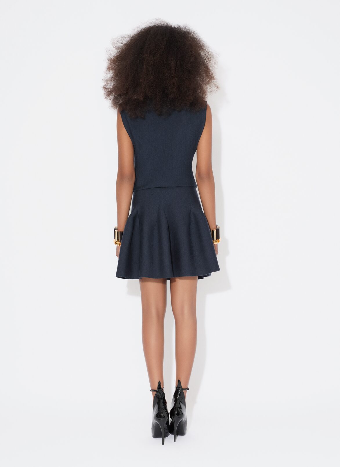 CAP SLEEVE DRESS IN SCULPTURAL GODET KNIT ALAÏA BLACK CAP SLEEVE DRESS IN SCULPTURAL GODET KNIT